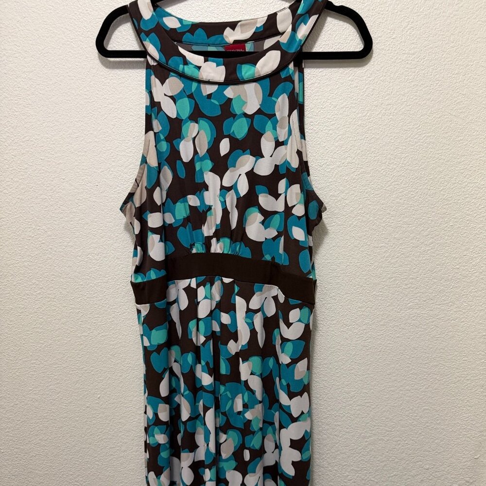 Merona brown multi floral sleeveless halter dress, knee length, XXL